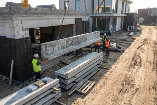 Nadproża L-19 z betonu prefabrykowanego RAK-BUD przygotowane do montażu na budowie